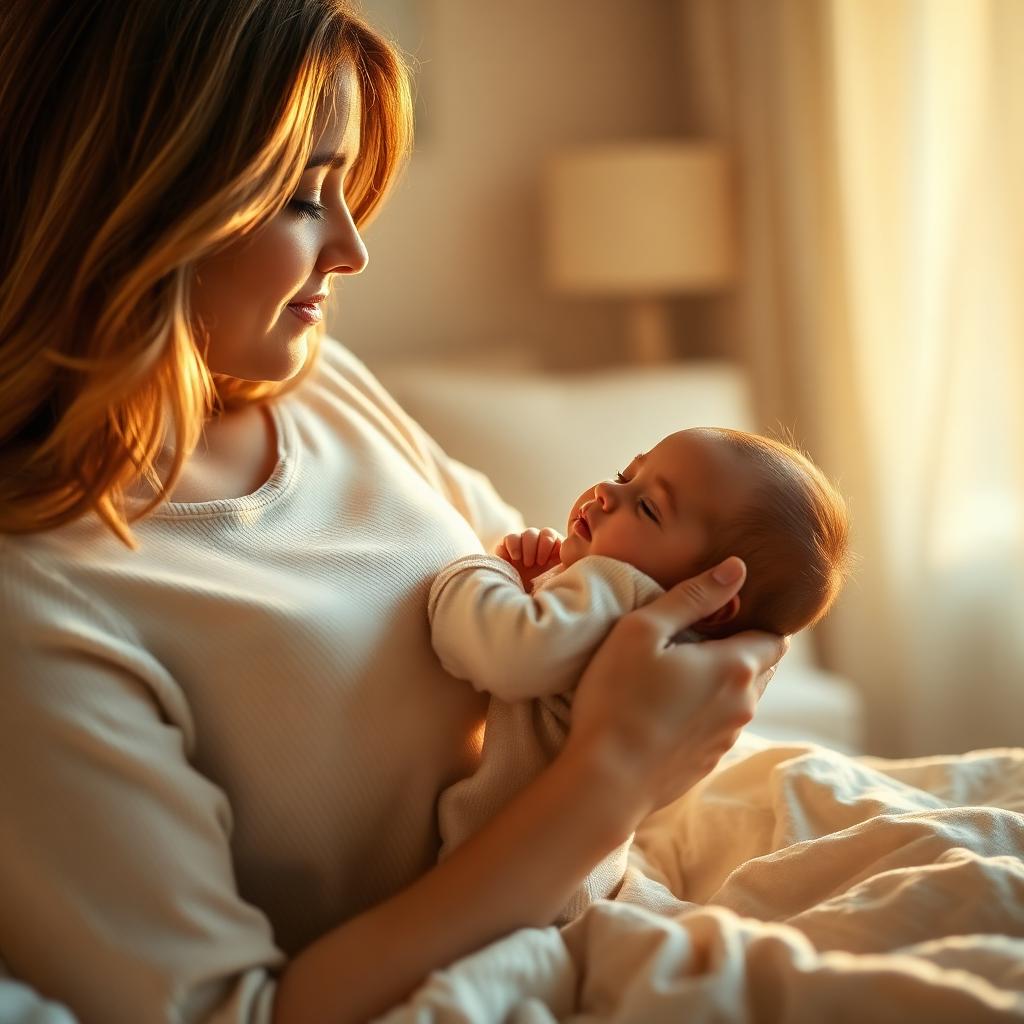 Mamá abrazando a su bebé con luz cálida